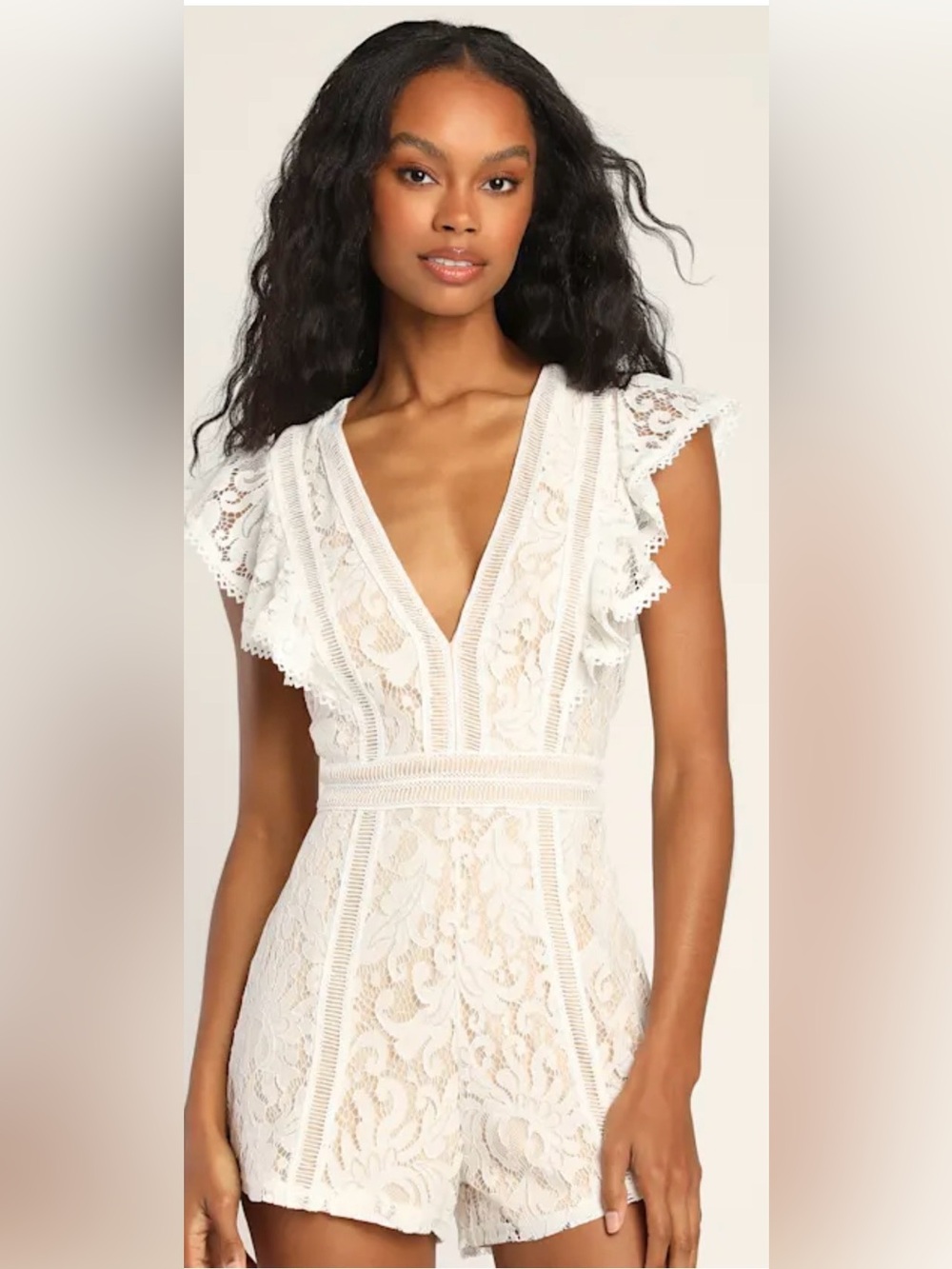 NWT Lulus White Lace Romper Bridal Shower Bachelorette Vacation Size L - Picture 5 of 16